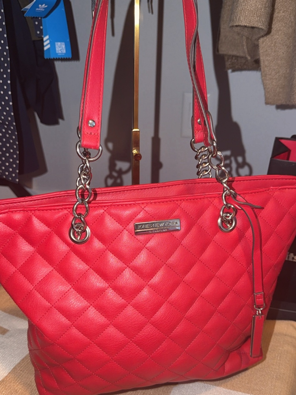 Red Women's Quilted Tote Handbag - Stylish Everyday Work Shoulder Bag New